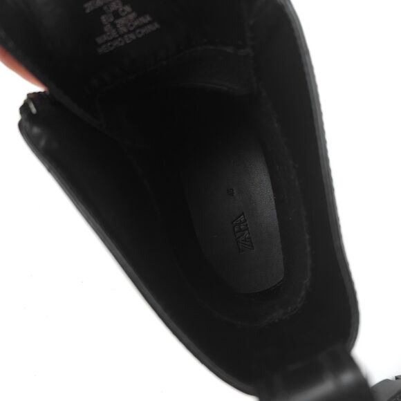 ZARA 100% Leather Lug Sole Zip Front Combat Boots Black Y2k Goth Grunge Indie main image 9